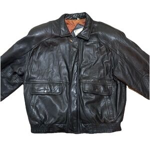 Vtg. Phase‎ 2 Jacket Men's XL Black Leather Bomber Zip Pockets Flight Biker